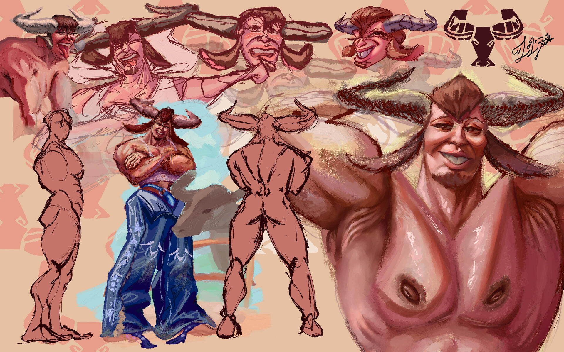 OC - Muscular Carabao Anthro Turnaround